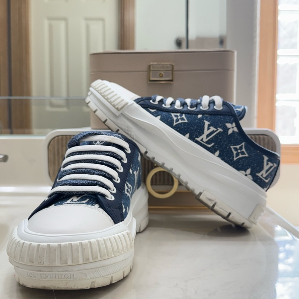 Louis Vuitton, Blue and White Monogram Sneakers